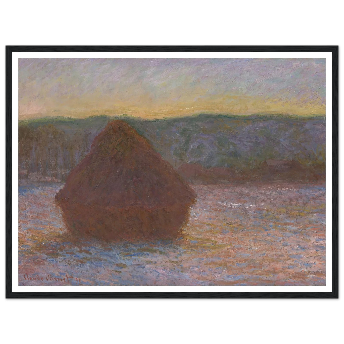 Stack of Wheat (Thaw, Sunset) (1890-91) Art Print | Claude Monet - Framed Poster - 30x40 cm / 12x16″ - Black frame