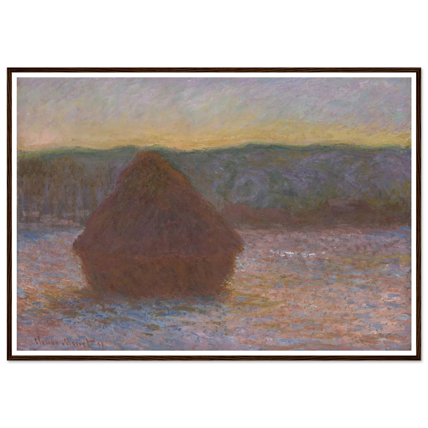Stack of Wheat (Thaw, Sunset) (1890-91) Art Print | Claude Monet - Framed Poster - 30x40 cm / 12x16″ - Black frame
