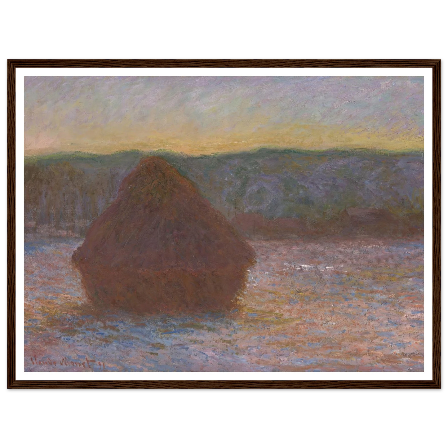 Stack of Wheat (Thaw, Sunset) (1890-91) Art Print | Claude Monet - Framed Poster - 30x40 cm / 12x16″ - Black frame