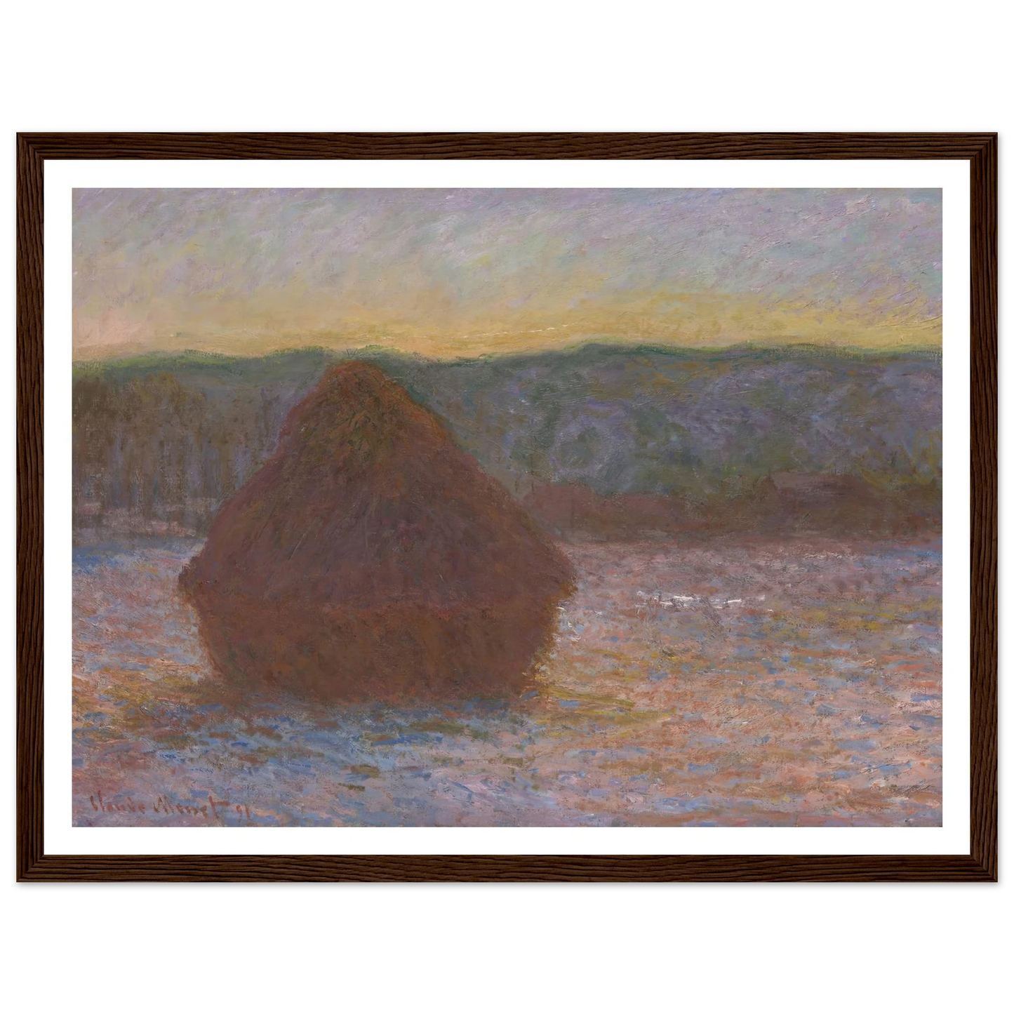 Stack of Wheat (Thaw, Sunset) (1890-91) Art Print | Claude Monet - Framed Poster - 30x40 cm / 12x16″ - Black frame