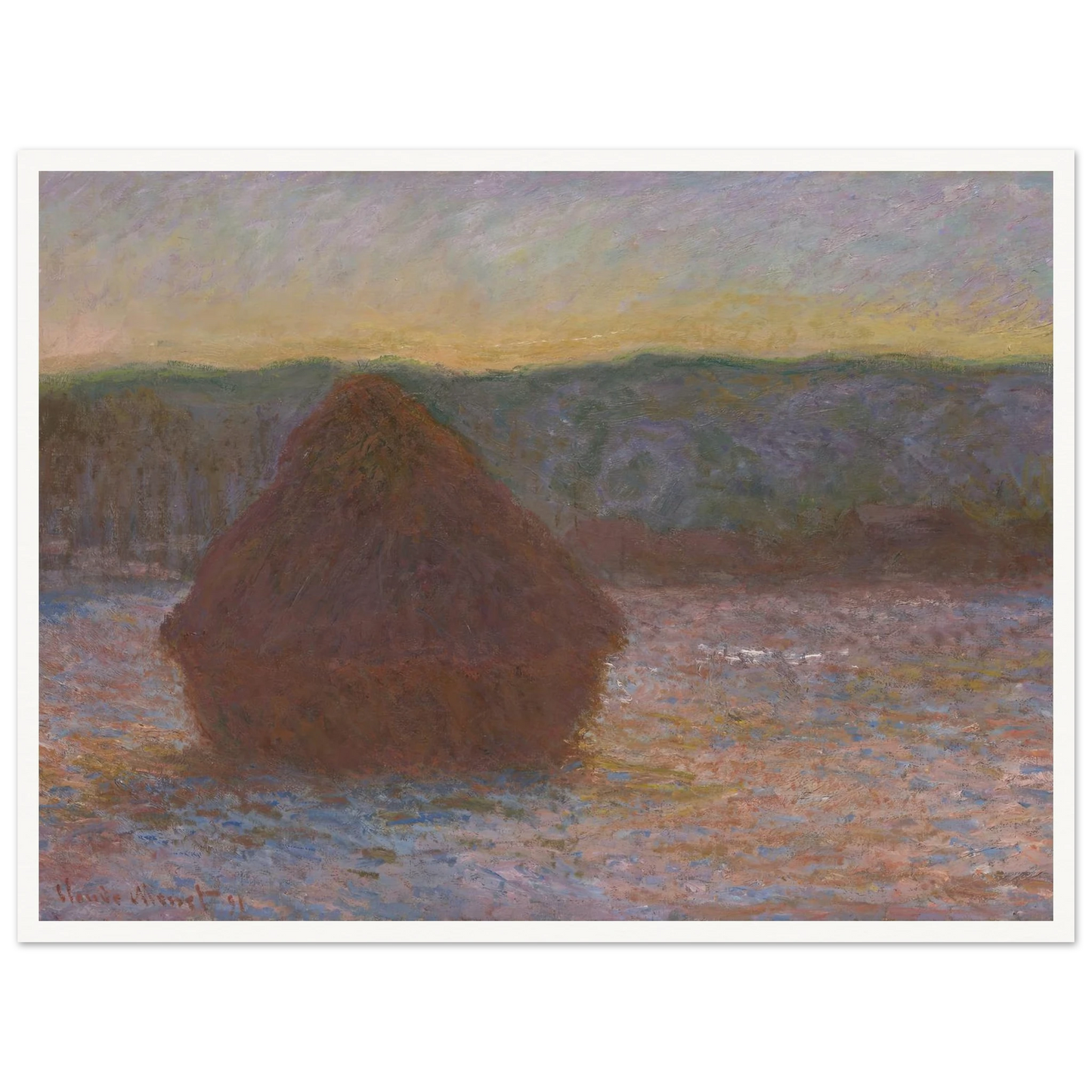 Stack of Wheat (Thaw, Sunset) (1890-91) Art Print | Claude Monet - Framed Poster - 30x40 cm / 12x16″ - Black frame