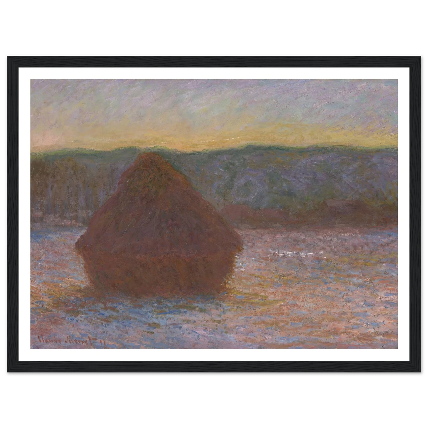 Stack of Wheat (Thaw, Sunset) (1890-91) Art Print | Claude Monet - Framed Poster - 30x40 cm / 12x16″ - Black frame