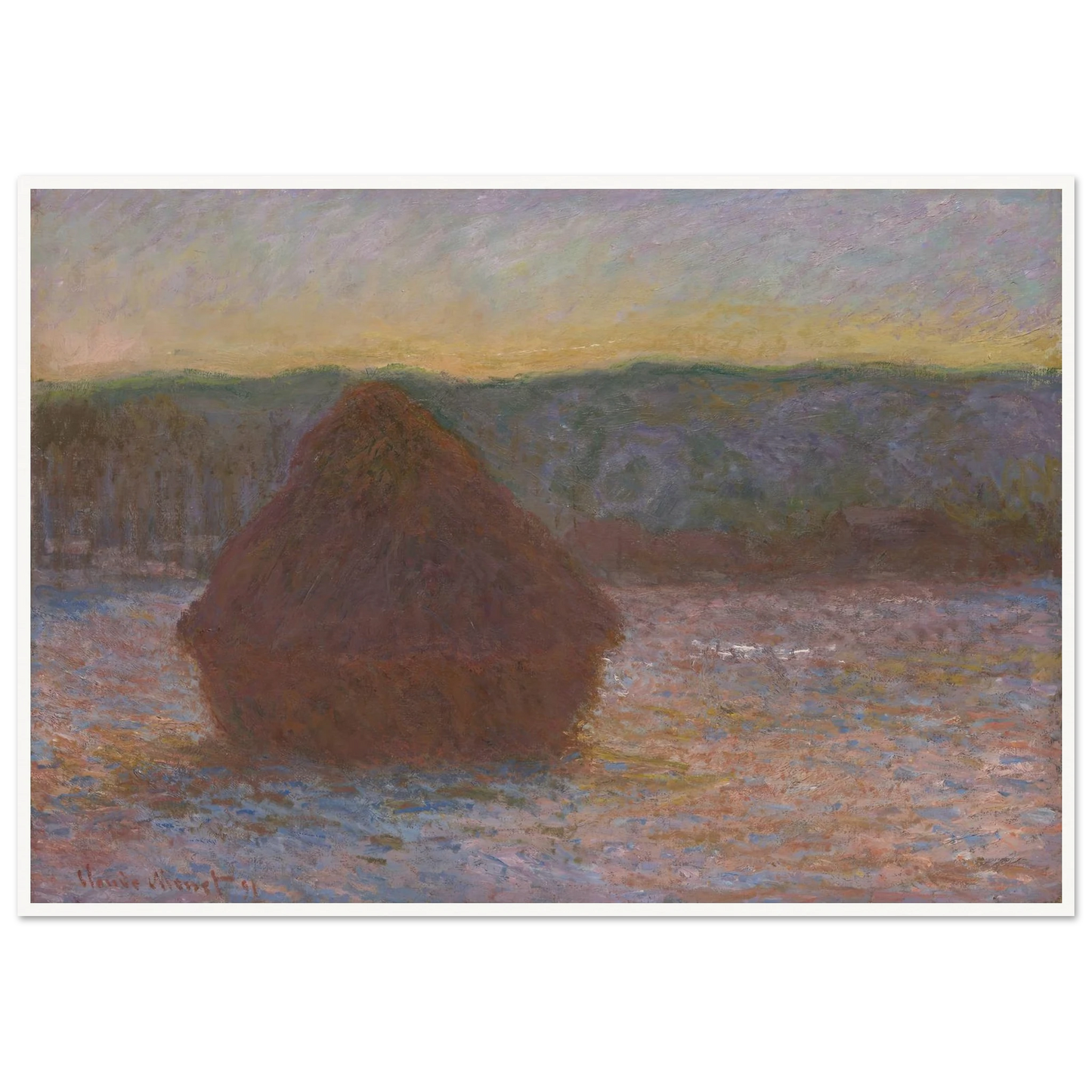 Stack of Wheat (Thaw, Sunset) (1890-91) Art Print | Claude Monet - Framed Poster - 30x40 cm / 12x16″ - Black frame