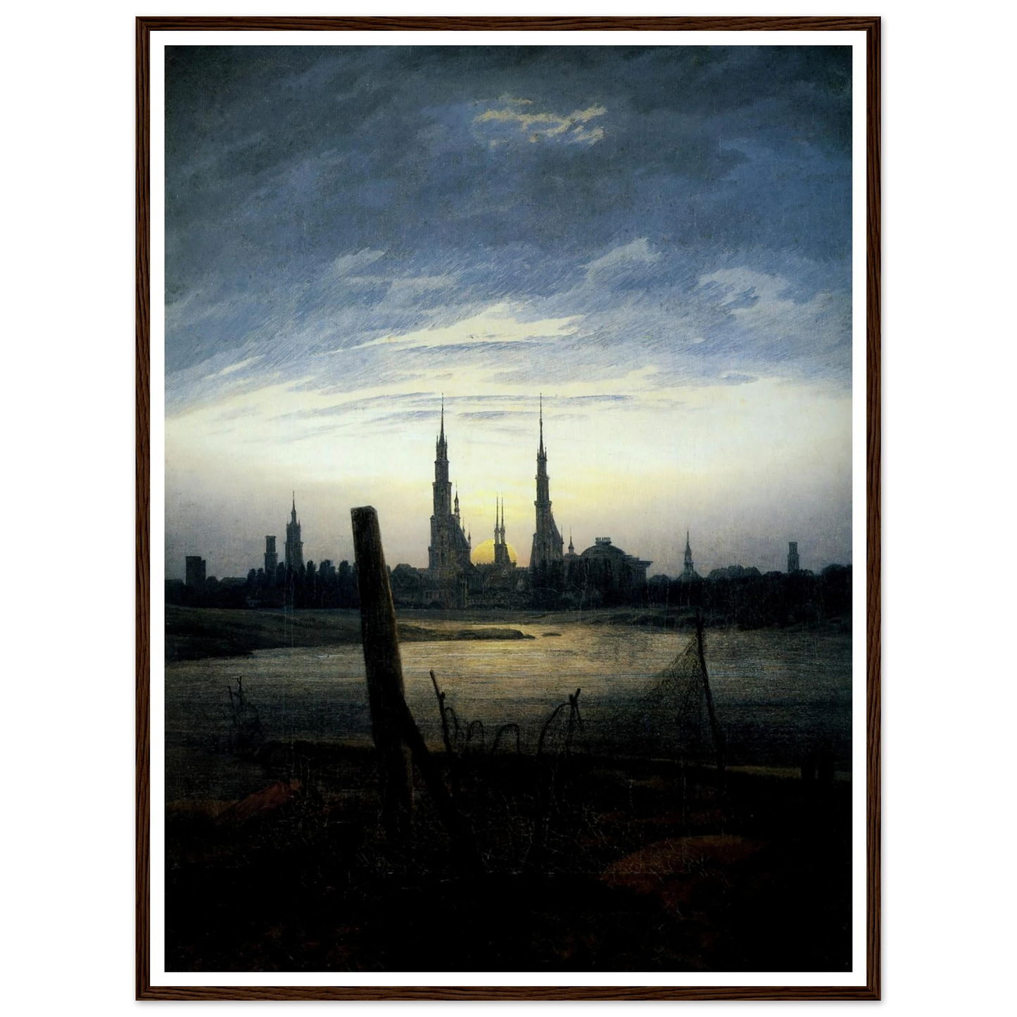 Stadt bei Mondaufgang (Stadt am Wasser bei untergehender Sonne) (1817) Art Print | Caspar David Friedrich - Framed Poster - 30x40 cm / 12x16″ - Black frame