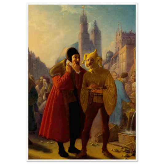 Stańczyk faking a toothache (1856) Art Print | Jan Matejko - Framed Poster - 30x40 cm / 12x16″ - Black frame