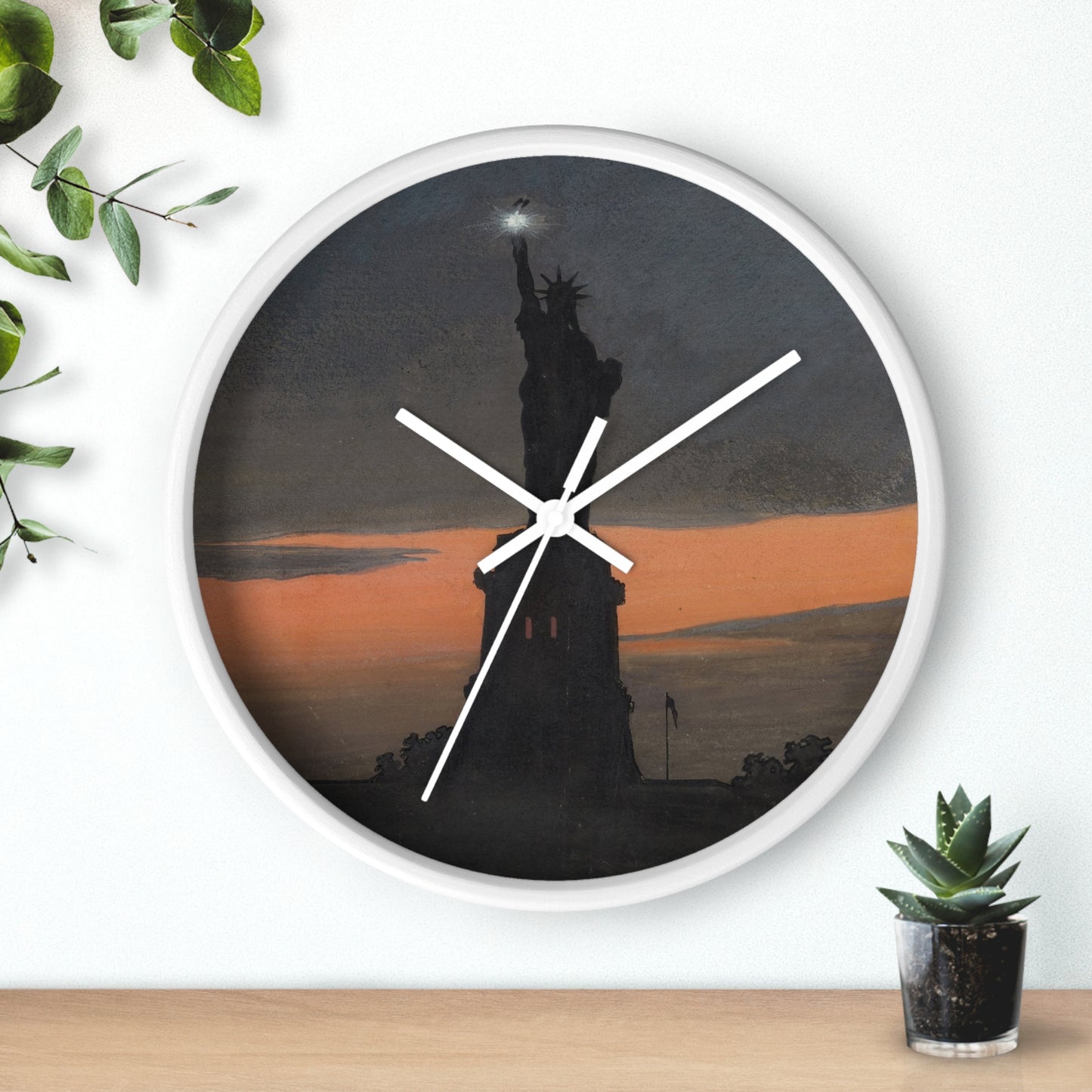 Statue of Liberty Wall Clock | U.S. Information Agency - White - White Base - 10"