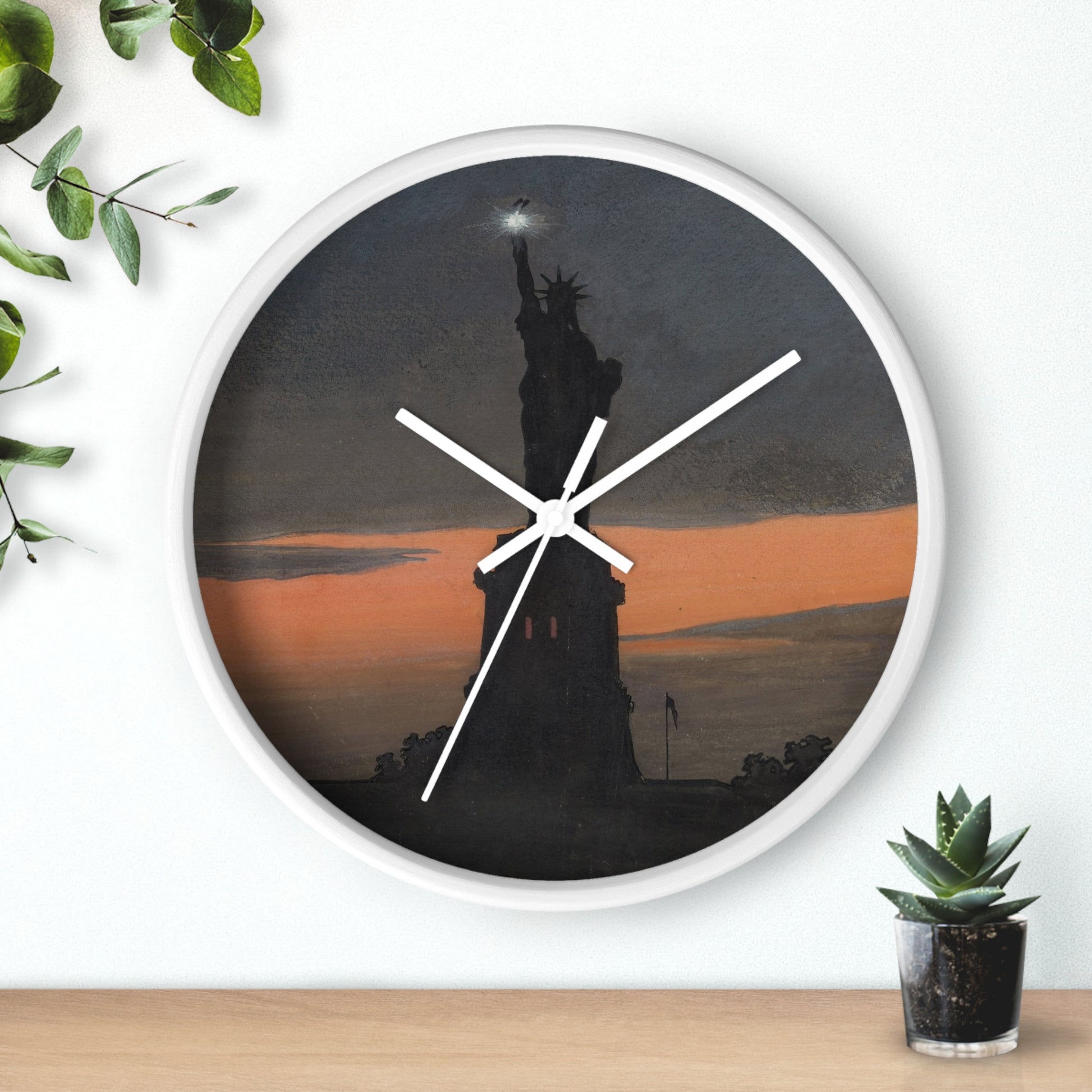 Statue of Liberty Wall Clock | U.S. Information Agency - White - White Base - 10"