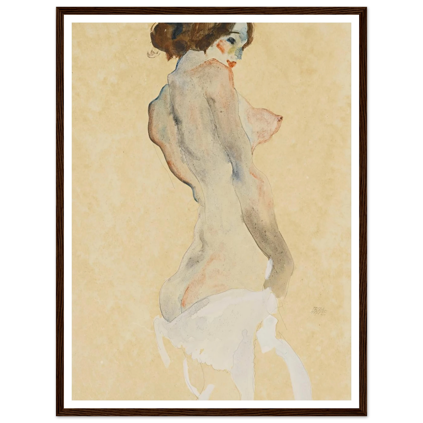 Stehender Akt mit weissen Tuch (Standing nude with white drapery) (1912) Art Print | Egon Schiele - Framed Poster - 30x40 cm / 12x16″ - Black frame