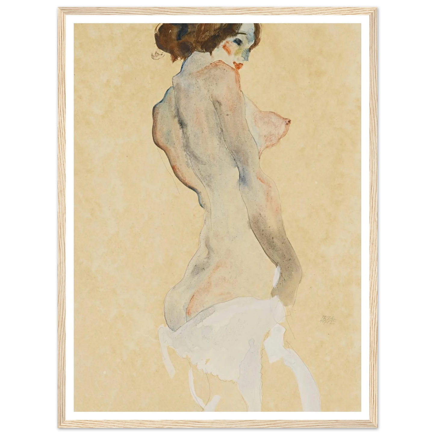 Stehender Akt mit weissen Tuch (Standing nude with white drapery) (1912) Art Print | Egon Schiele - Framed Poster - 30x40 cm / 12x16″ - Black frame
