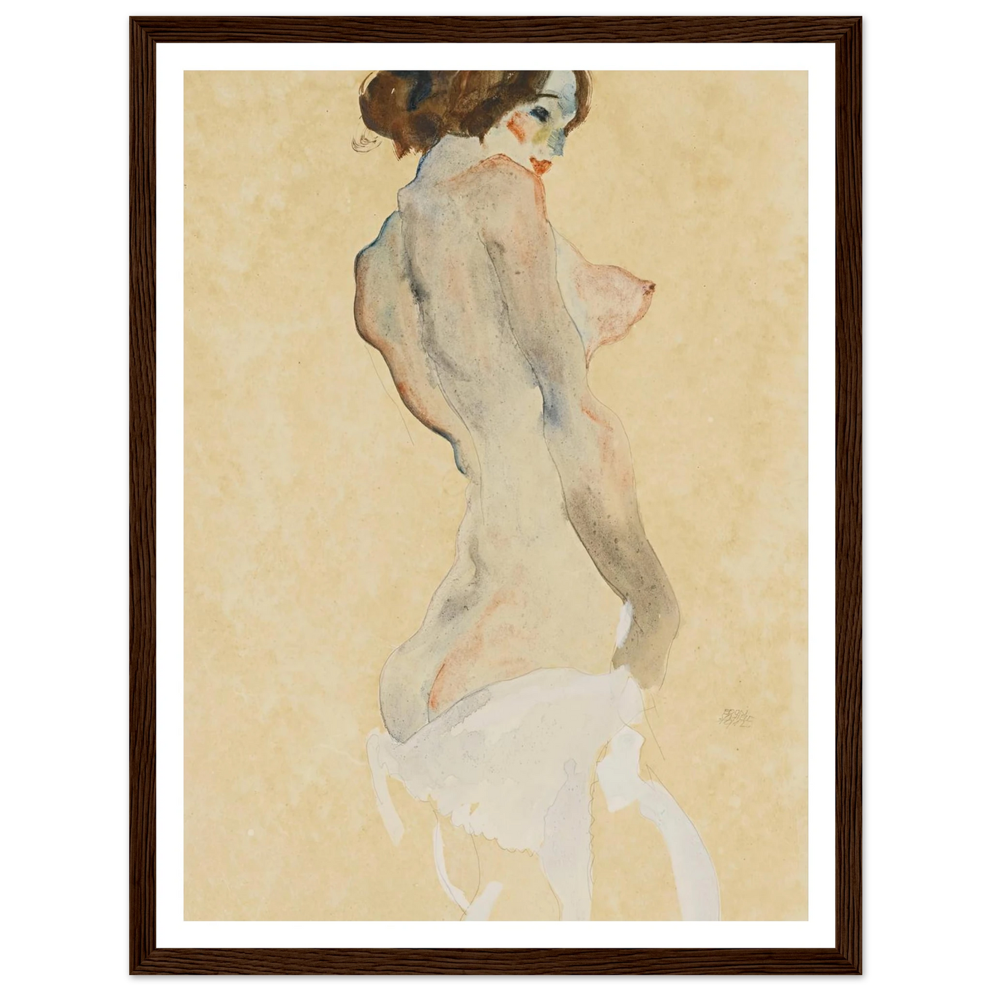 Stehender Akt mit weissen Tuch (Standing nude with white drapery) (1912) Art Print | Egon Schiele - Framed Poster - 30x40 cm / 12x16″ - Black frame