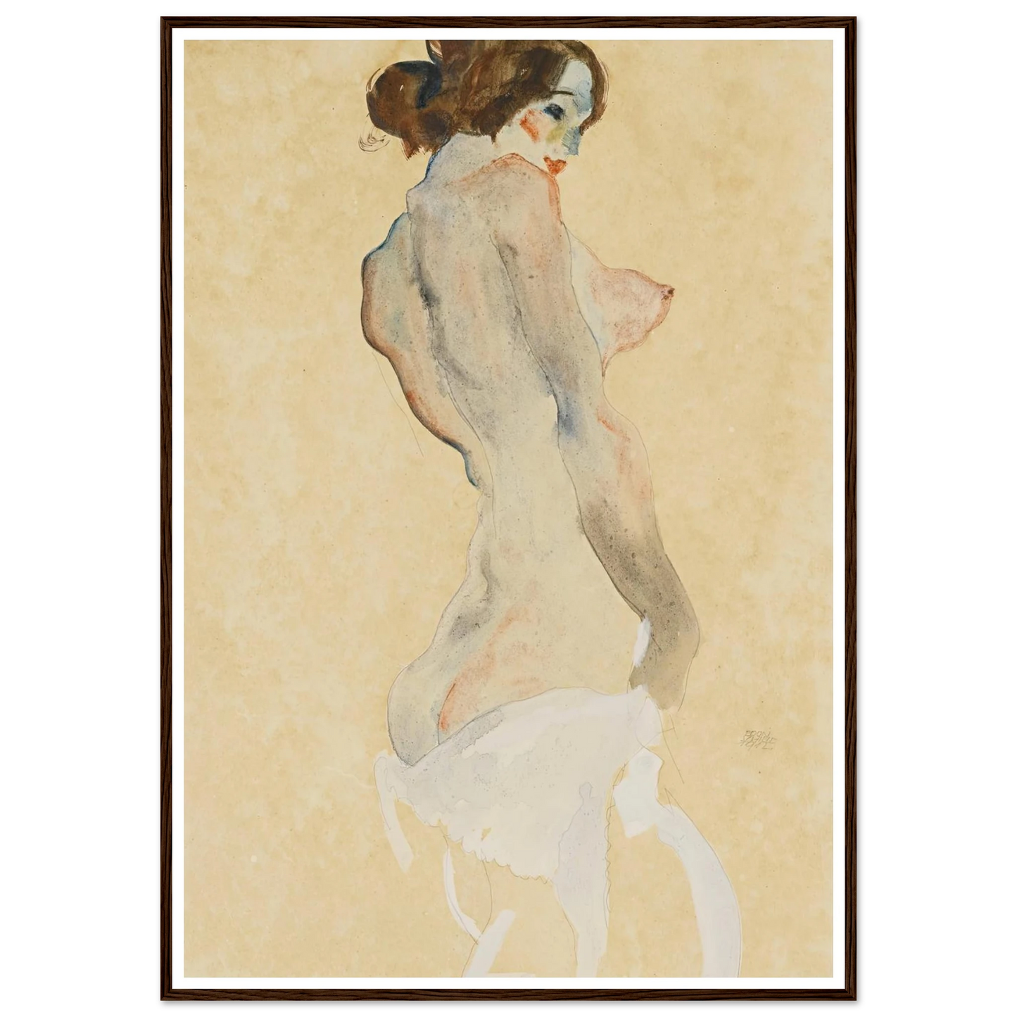Stehender Akt mit weissen Tuch (Standing nude with white drapery) (1912) Art Print | Egon Schiele - Framed Poster - 30x40 cm / 12x16″ - Black frame