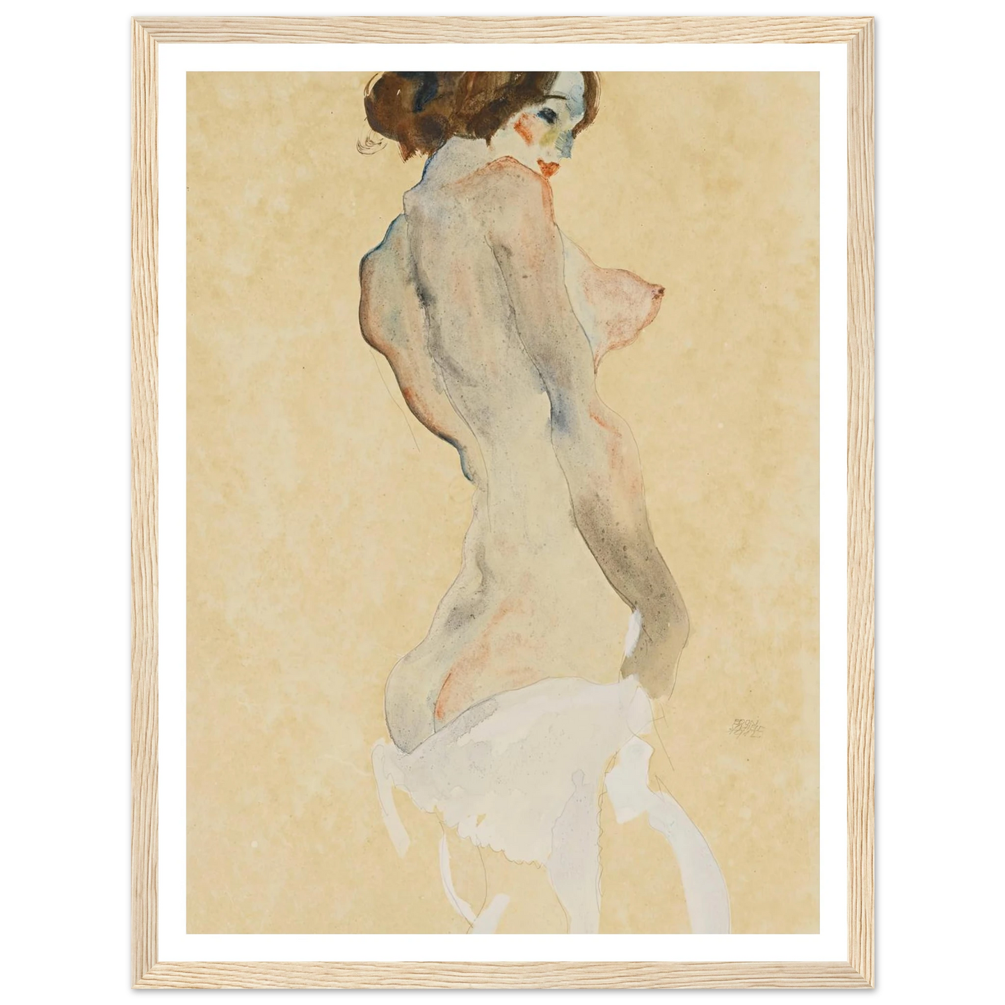 Stehender Akt mit weissen Tuch (Standing nude with white drapery) (1912) Art Print | Egon Schiele - Framed Poster - 30x40 cm / 12x16″ - Black frame