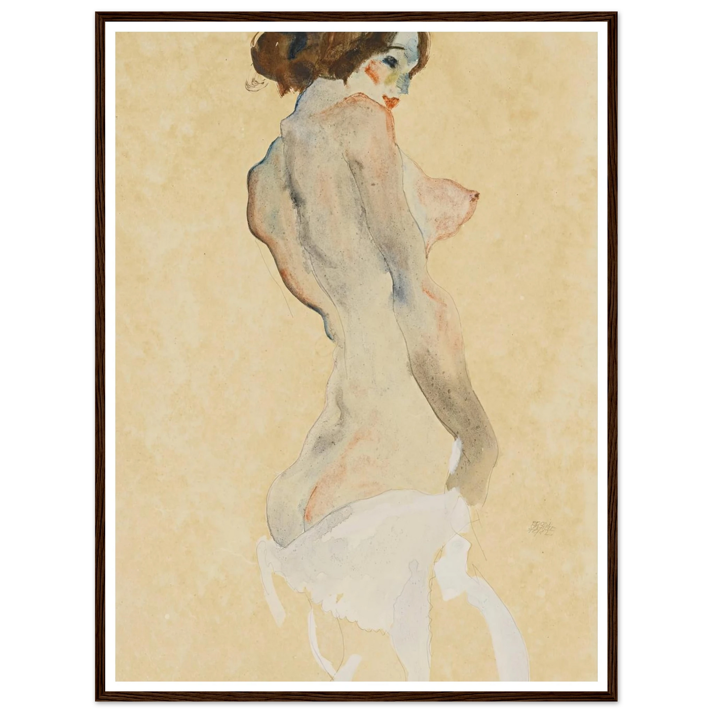 Stehender Akt mit weissen Tuch (Standing nude with white drapery) (1912) Art Print | Egon Schiele - Framed Poster - 30x40 cm / 12x16″ - Black frame