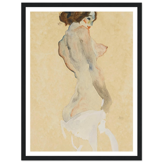 Stehender Akt mit weissen Tuch (Standing nude with white drapery) (1912) Art Print | Egon Schiele - Framed Poster - 30x40 cm / 12x16″ - Black frame