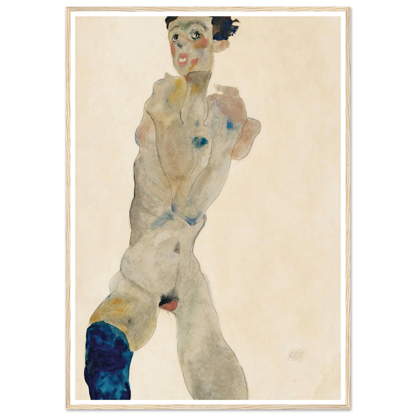 Stehender männlicher Akt mit verschränkten Armen (Selbstportrait) (1912) Art Print | Egon Schiele - Framed Poster - 30x40 cm / 12x16″ - Black frame