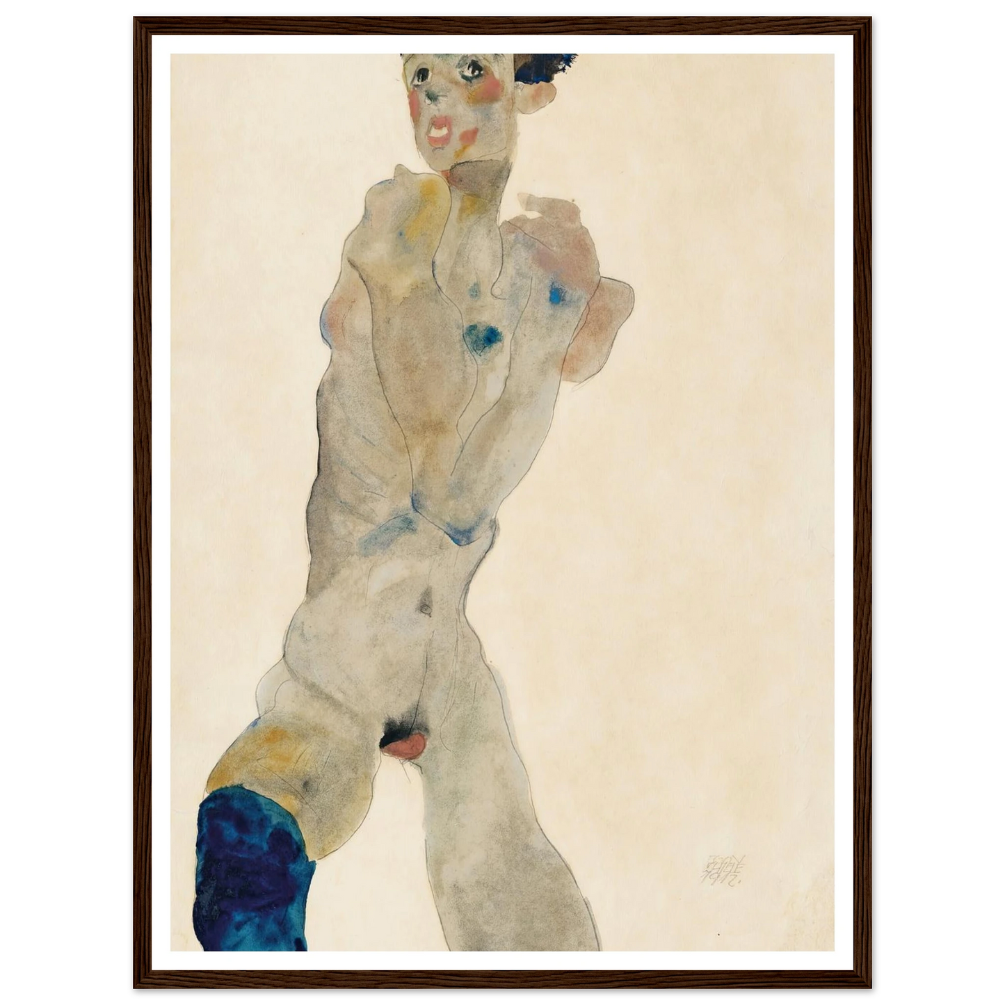 Stehender männlicher Akt mit verschränkten Armen (Selbstportrait) (1912) Art Print | Egon Schiele - Framed Poster - 30x40 cm / 12x16″ - Black frame