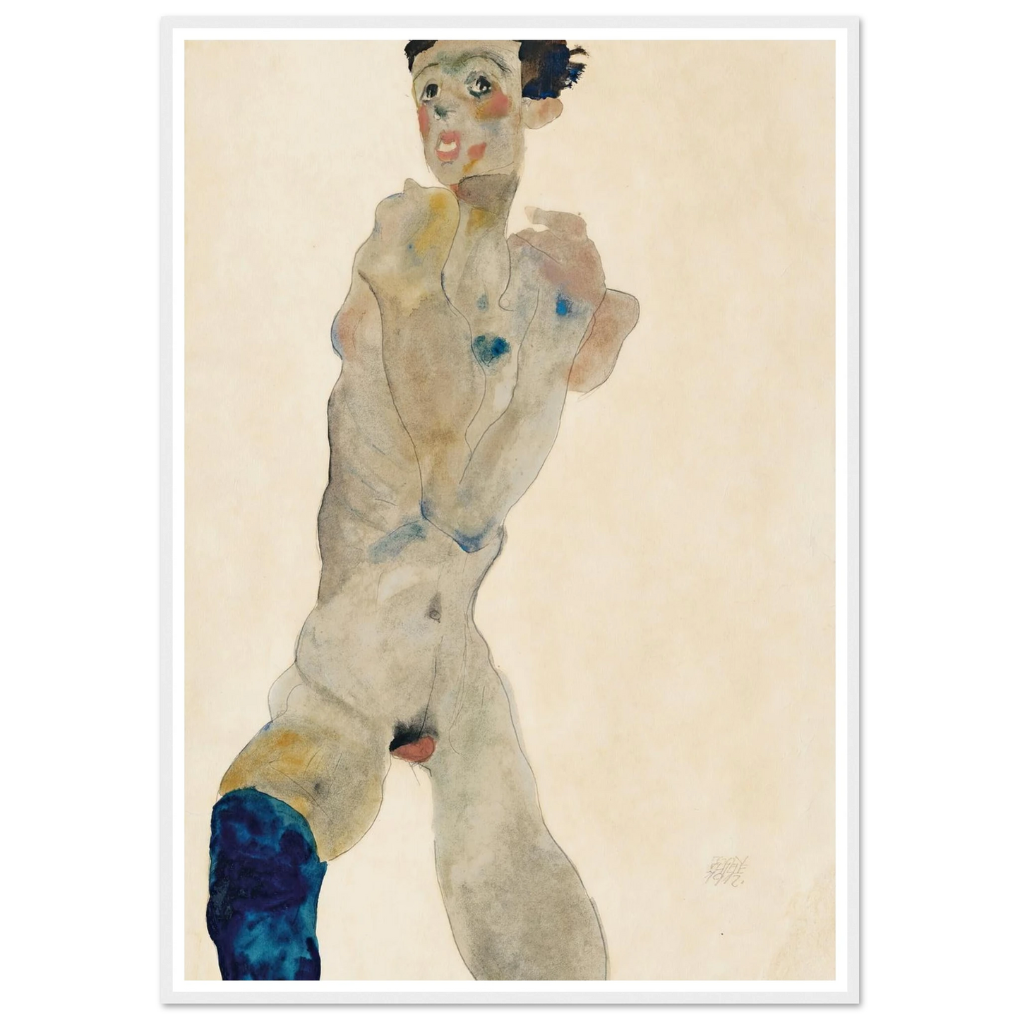Stehender männlicher Akt mit verschränkten Armen (Selbstportrait) (1912) Art Print | Egon Schiele - Framed Poster - 30x40 cm / 12x16″ - Black frame