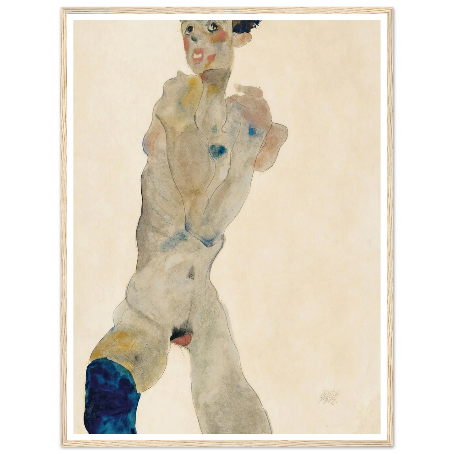 Stehender männlicher Akt mit verschränkten Armen (Selbstportrait) (1912) Art Print | Egon Schiele - Framed Poster - 30x40 cm / 12x16″ - Black frame