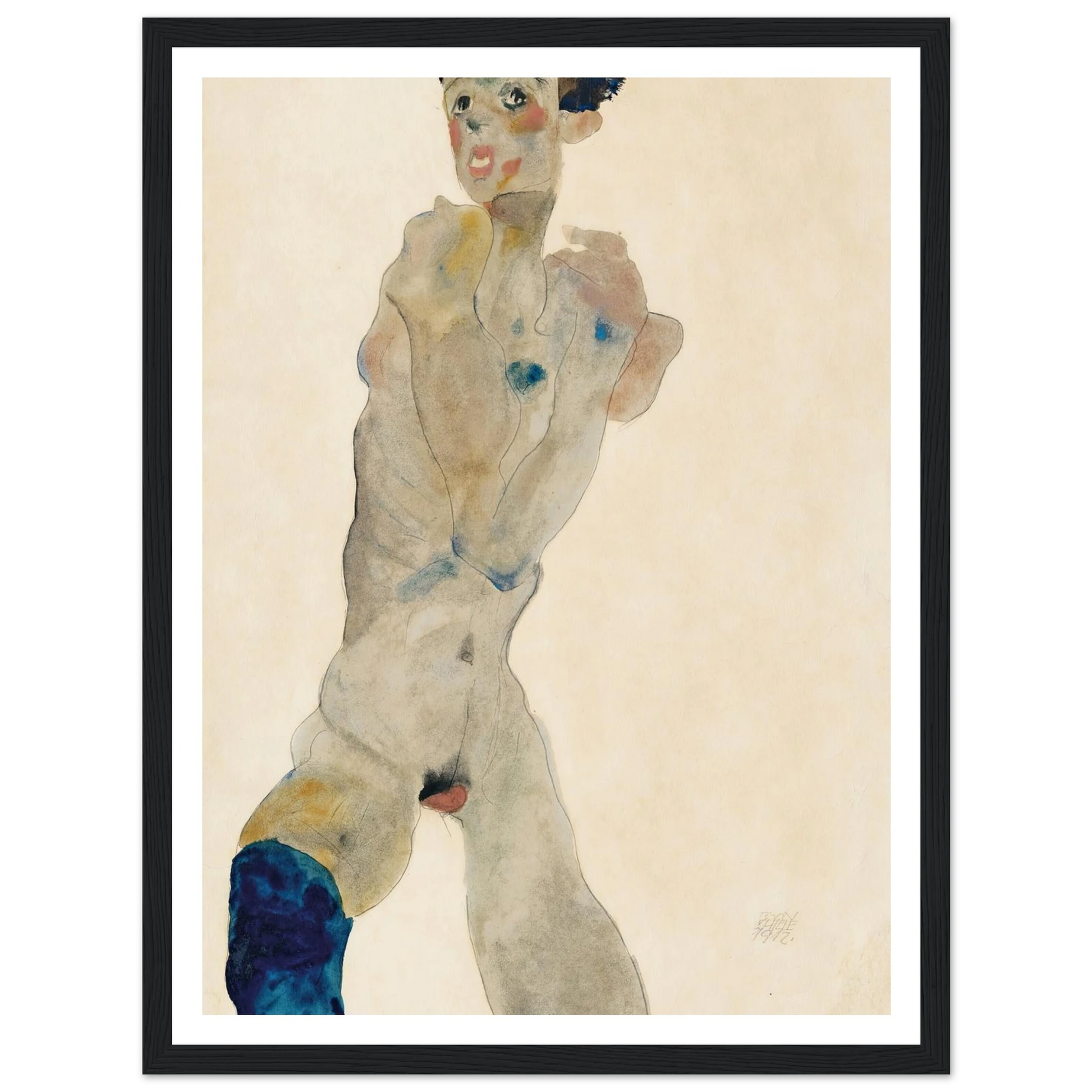 Stehender männlicher Akt mit verschränkten Armen (Selbstportrait) (1912) Art Print | Egon Schiele - Framed Poster - 30x40 cm / 12x16″ - Black frame