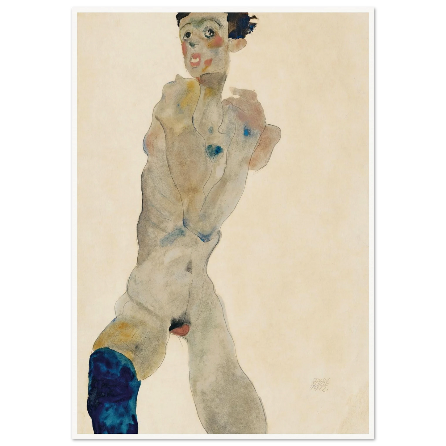 Stehender männlicher Akt mit verschränkten Armen (Selbstportrait) (1912) Art Print | Egon Schiele - Framed Poster - 30x40 cm / 12x16″ - Black frame