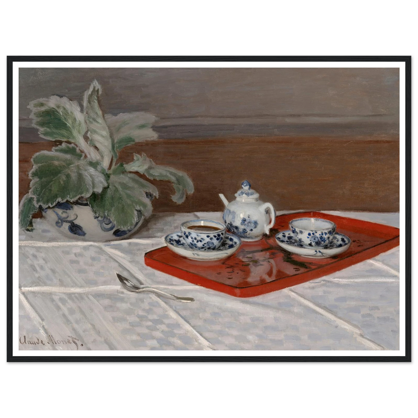 Still Life, Tea Service (1872) Art Print | Claude Monet - Framed Poster - 30x40 cm / 12x16″ - Black frame