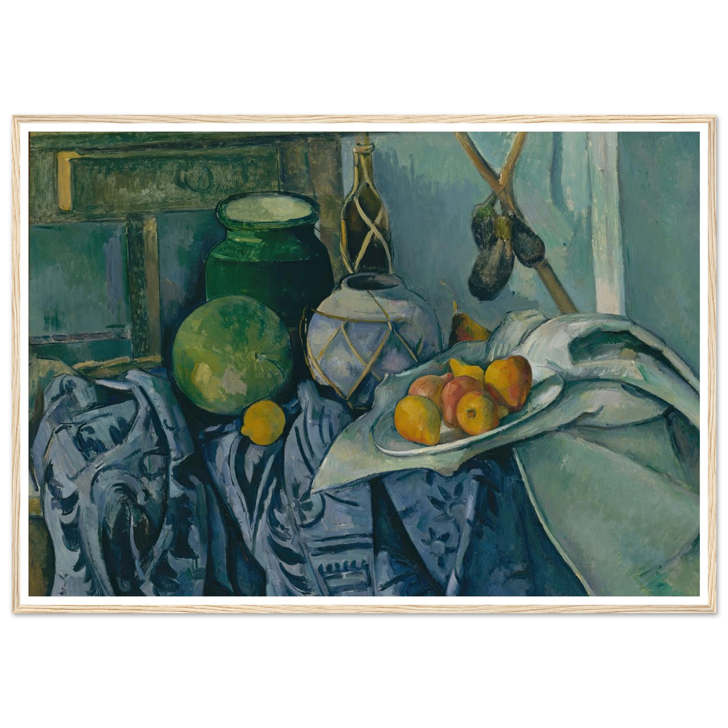 Still Life with a Ginger Jar and Eggplants (1893–94) Art Print | Paul Cezanne - Framed Poster - 30x40 cm / 12x16″ - Black frame