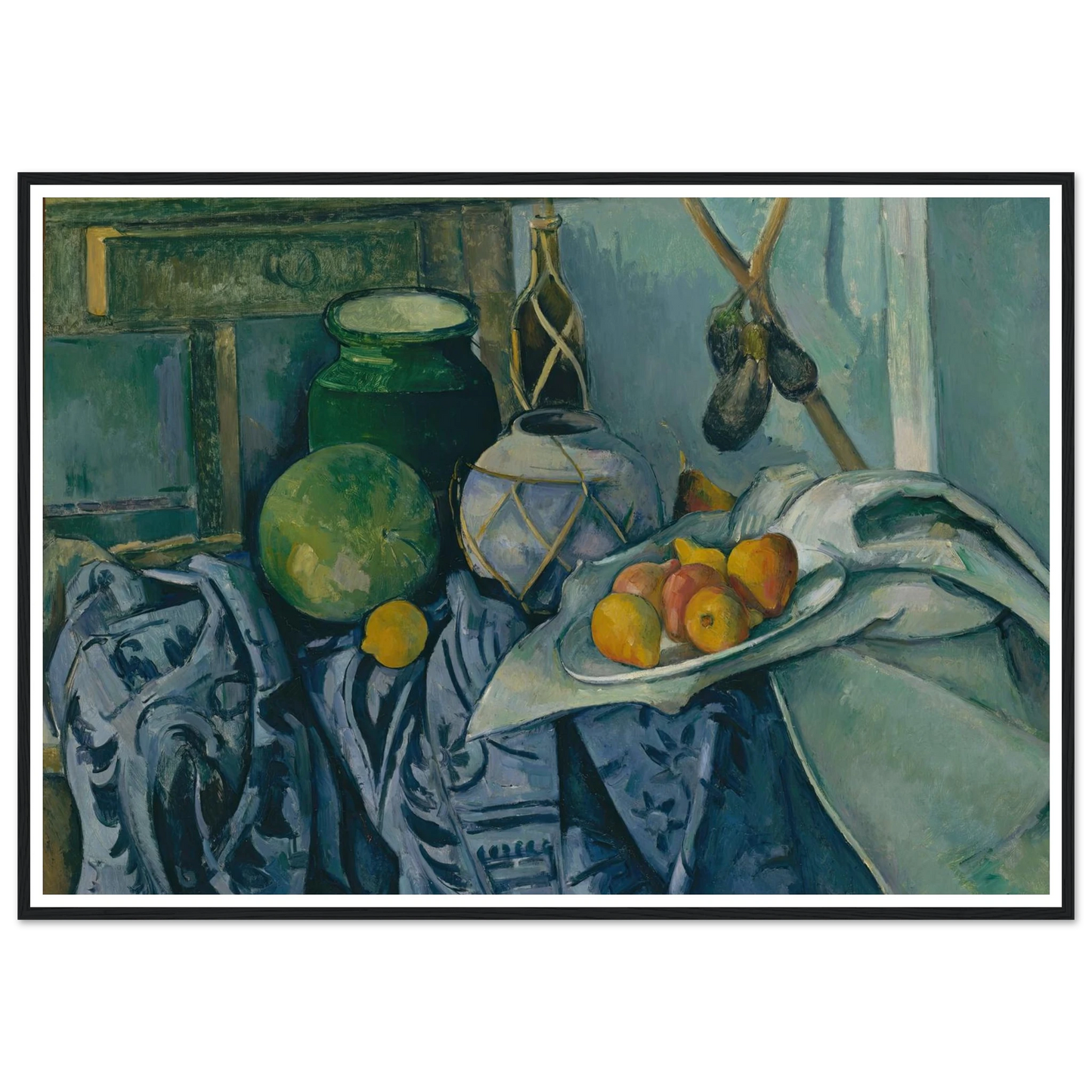 Still Life with a Ginger Jar and Eggplants (1893–94) Art Print | Paul Cezanne - Framed Poster - 30x40 cm / 12x16″ - Black frame