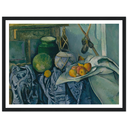 Still Life with a Ginger Jar and Eggplants (1893–94) Art Print | Paul Cezanne - Framed Poster - 30x40 cm / 12x16″ - Black frame