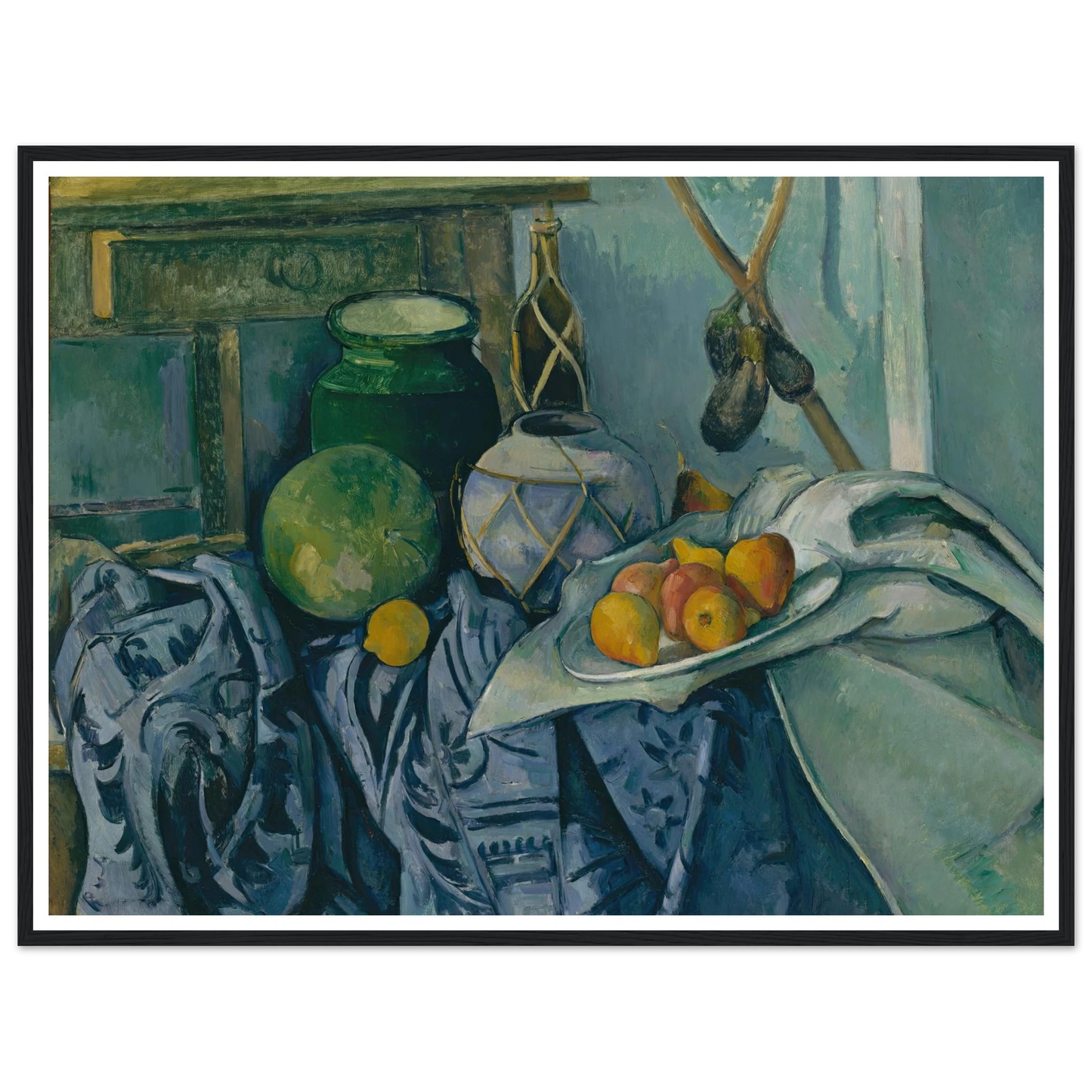 Still Life with a Ginger Jar and Eggplants (1893–94) Art Print | Paul Cezanne - Framed Poster - 30x40 cm / 12x16″ - Black frame