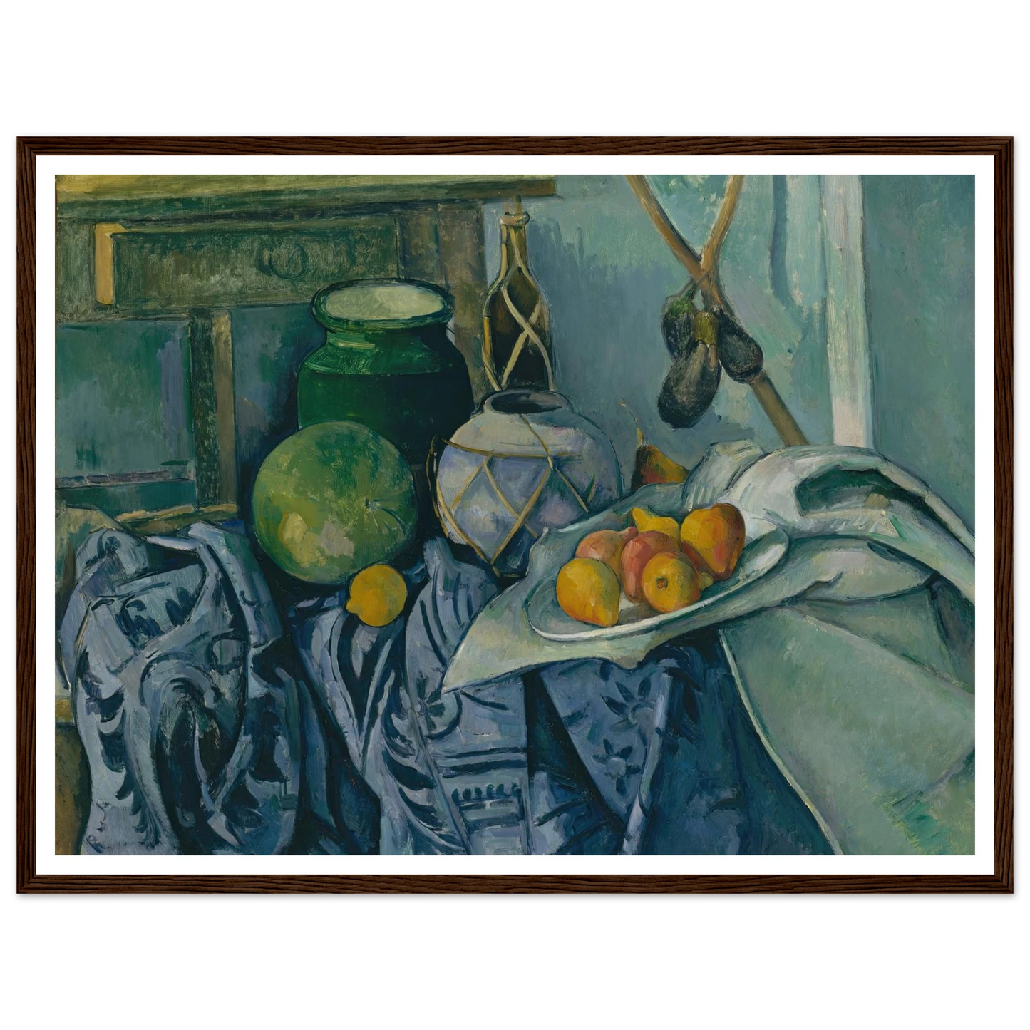Still Life with a Ginger Jar and Eggplants (1893–94) Art Print | Paul Cezanne - Framed Poster - 30x40 cm / 12x16″ - Black frame