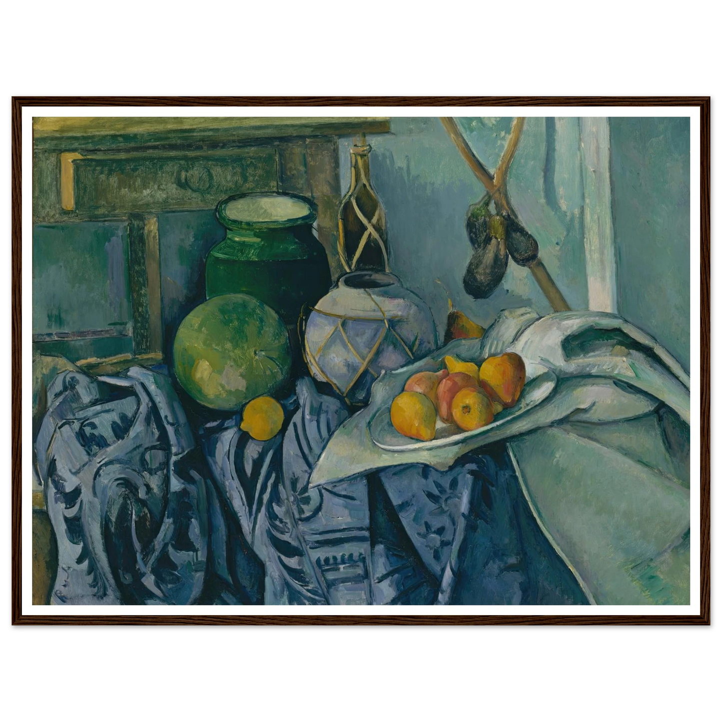 Still Life with a Ginger Jar and Eggplants (1893–94) Art Print | Paul Cezanne - Framed Poster - 30x40 cm / 12x16″ - Black frame