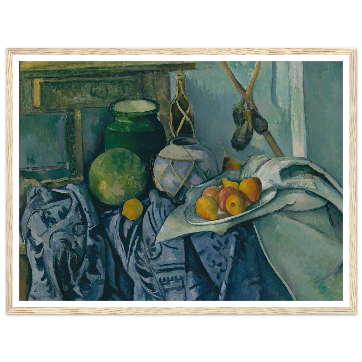 Still Life with a Ginger Jar and Eggplants (1893–94) Art Print | Paul Cezanne - Framed Poster - 30x40 cm / 12x16″ - Black frame