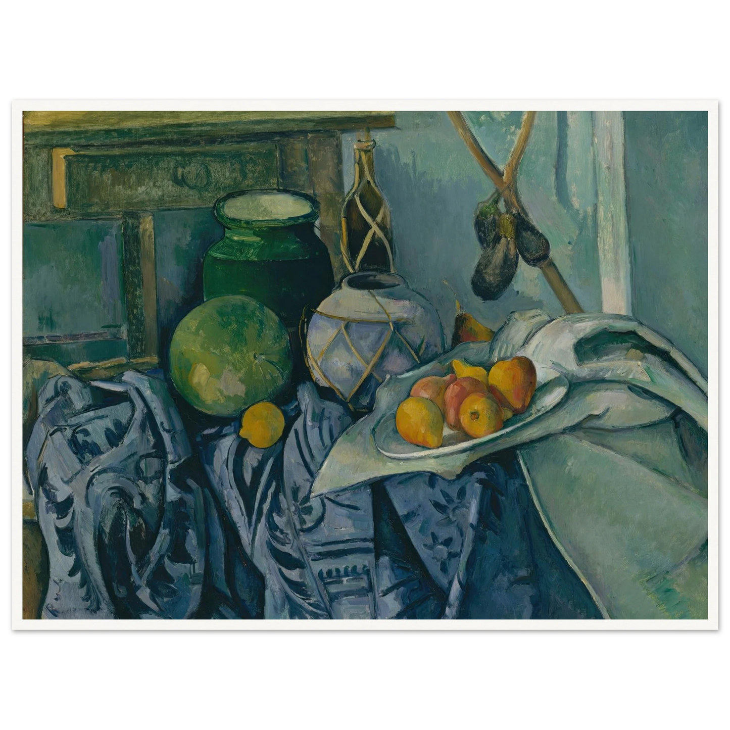 Still Life with a Ginger Jar and Eggplants (1893–94) Art Print | Paul Cezanne - Framed Poster - 30x40 cm / 12x16″ - Black frame