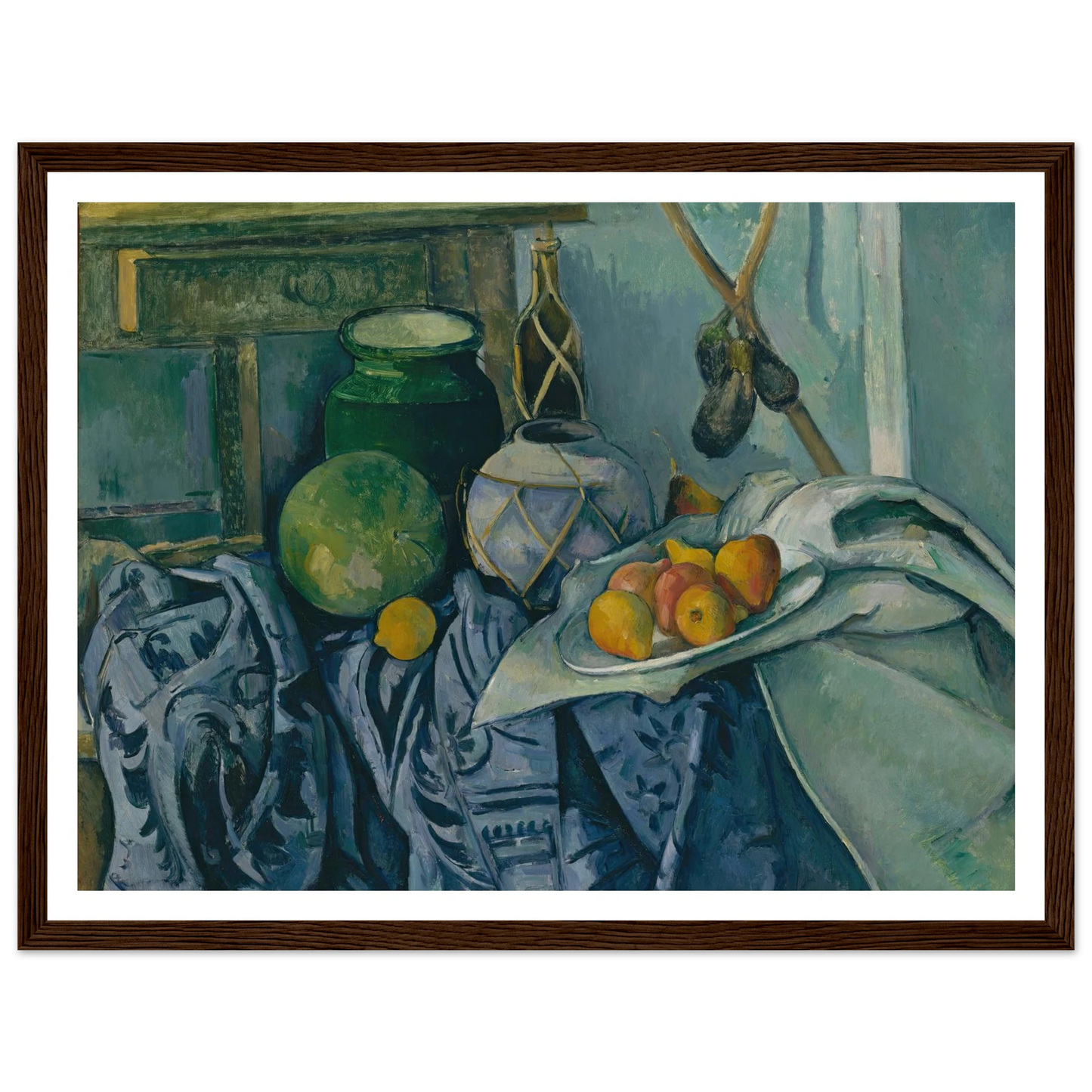 Still Life with a Ginger Jar and Eggplants (1893–94) Art Print | Paul Cezanne - Framed Poster - 30x40 cm / 12x16″ - Black frame