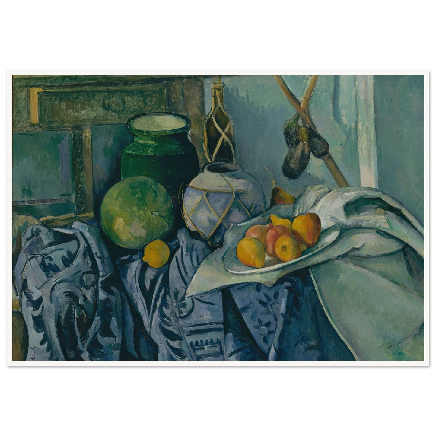 Still Life with a Ginger Jar and Eggplants (1893–94) Art Print | Paul Cezanne - Framed Poster - 30x40 cm / 12x16″ - Black frame