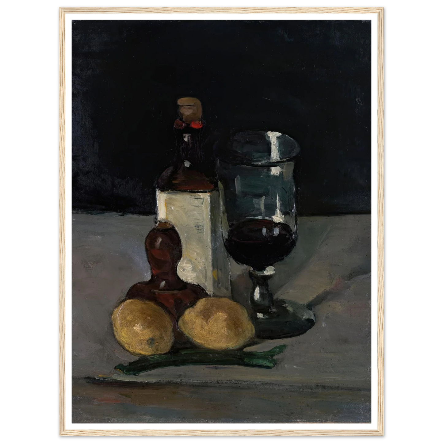 Still Life with Bottle, Glass, and Lemons (1867–69) Art Print | Paul Cezanne - Framed Poster - 30x40 cm / 12x16″ - Black frame
