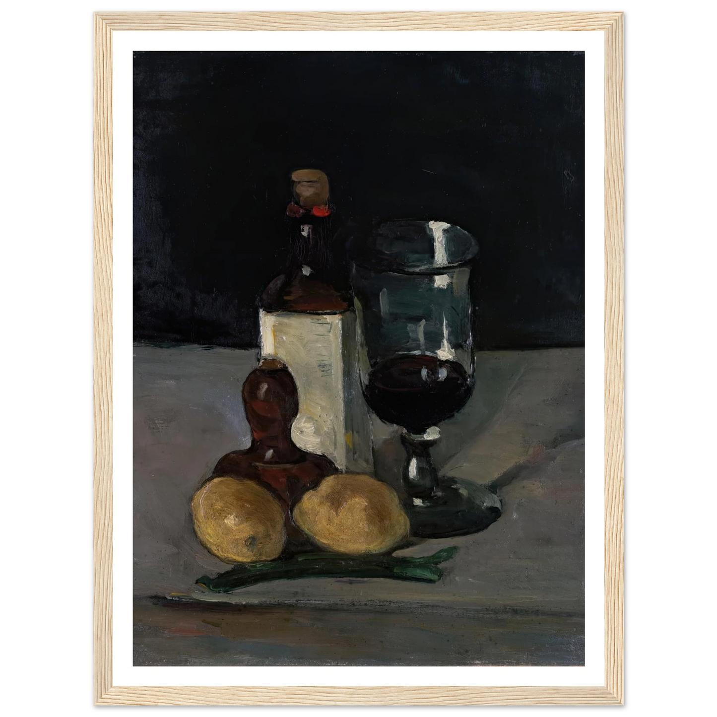 Still Life with Bottle, Glass, and Lemons (1867–69) Art Print | Paul Cezanne - Framed Poster - 30x40 cm / 12x16″ - Black frame