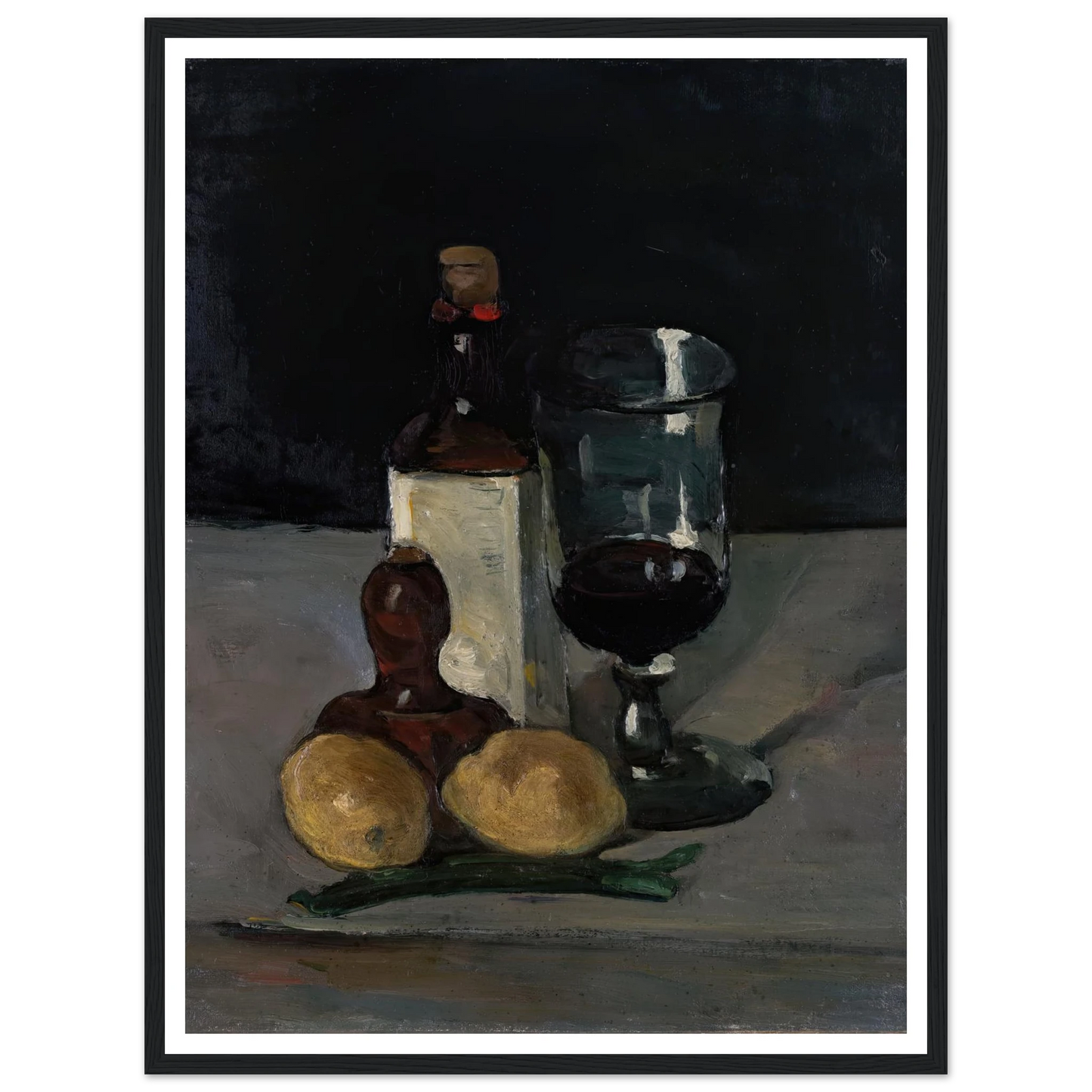 Still Life with Bottle, Glass, and Lemons (1867–69) Art Print | Paul Cezanne - Framed Poster - 30x40 cm / 12x16″ - Black frame