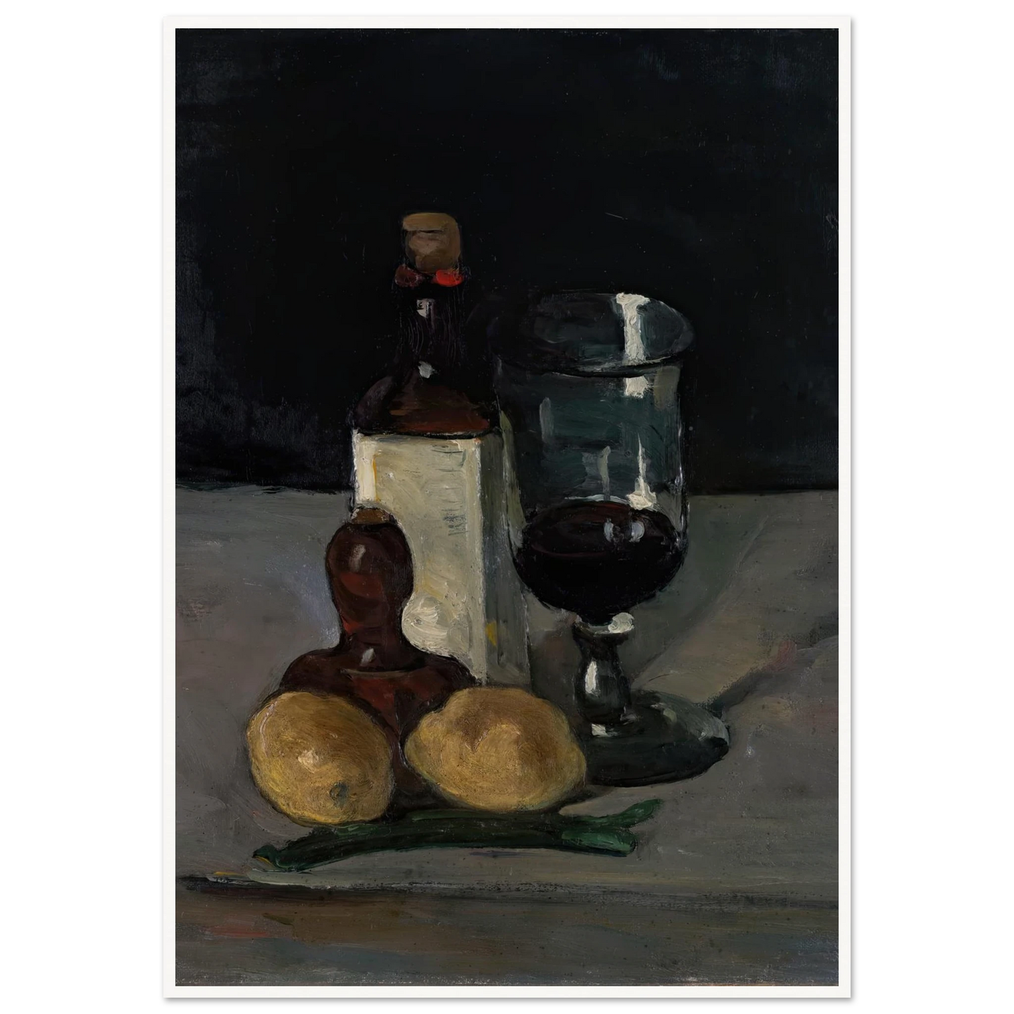 Still Life with Bottle, Glass, and Lemons (1867–69) Art Print | Paul Cezanne - Framed Poster - 30x40 cm / 12x16″ - Black frame