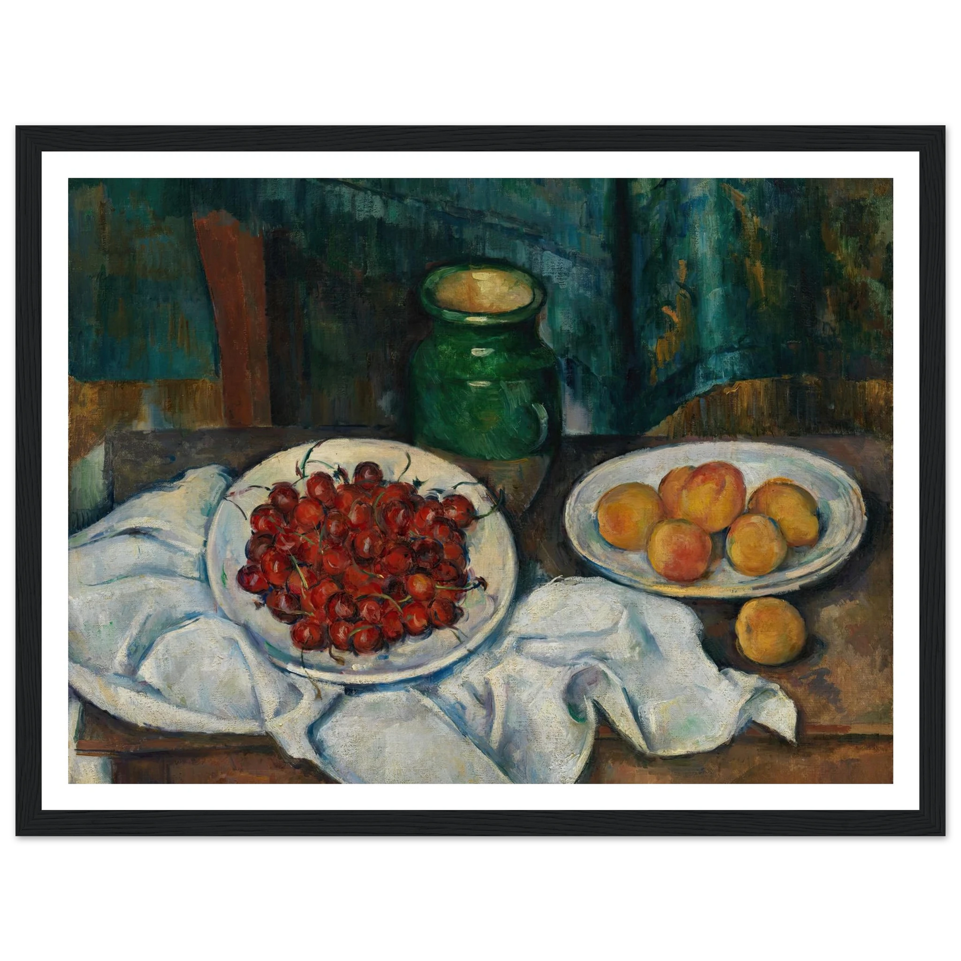Still Life With Cherries And Peaches (1885-1887) Art Print | Paul Cezanne - Framed Poster - 30x40 cm / 12x16″ - Black frame