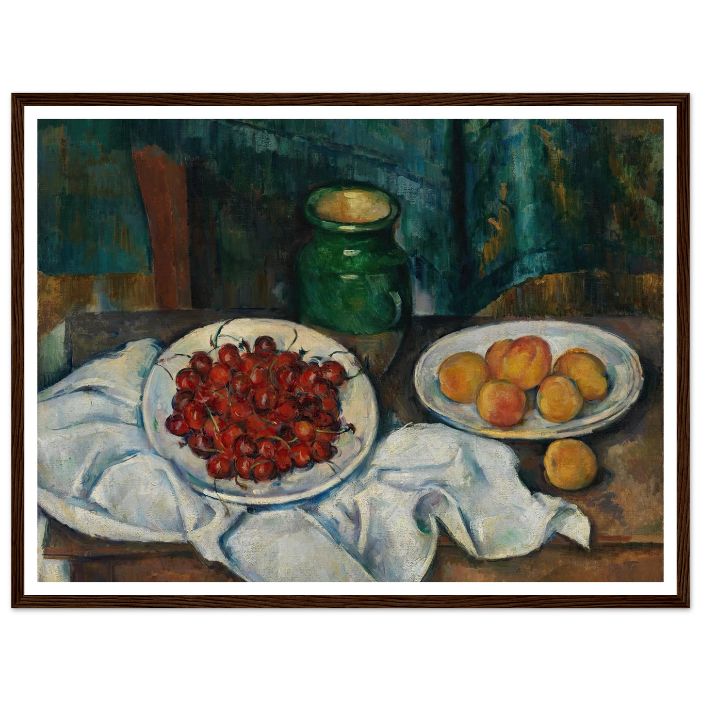 Still Life With Cherries And Peaches (1885-1887) Art Print | Paul Cezanne - Framed Poster - 30x40 cm / 12x16″ - Black frame