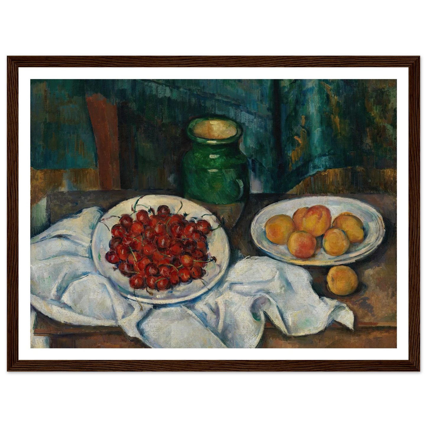 Still Life With Cherries And Peaches (1885-1887) Art Print | Paul Cezanne - Framed Poster - 30x40 cm / 12x16″ - Black frame