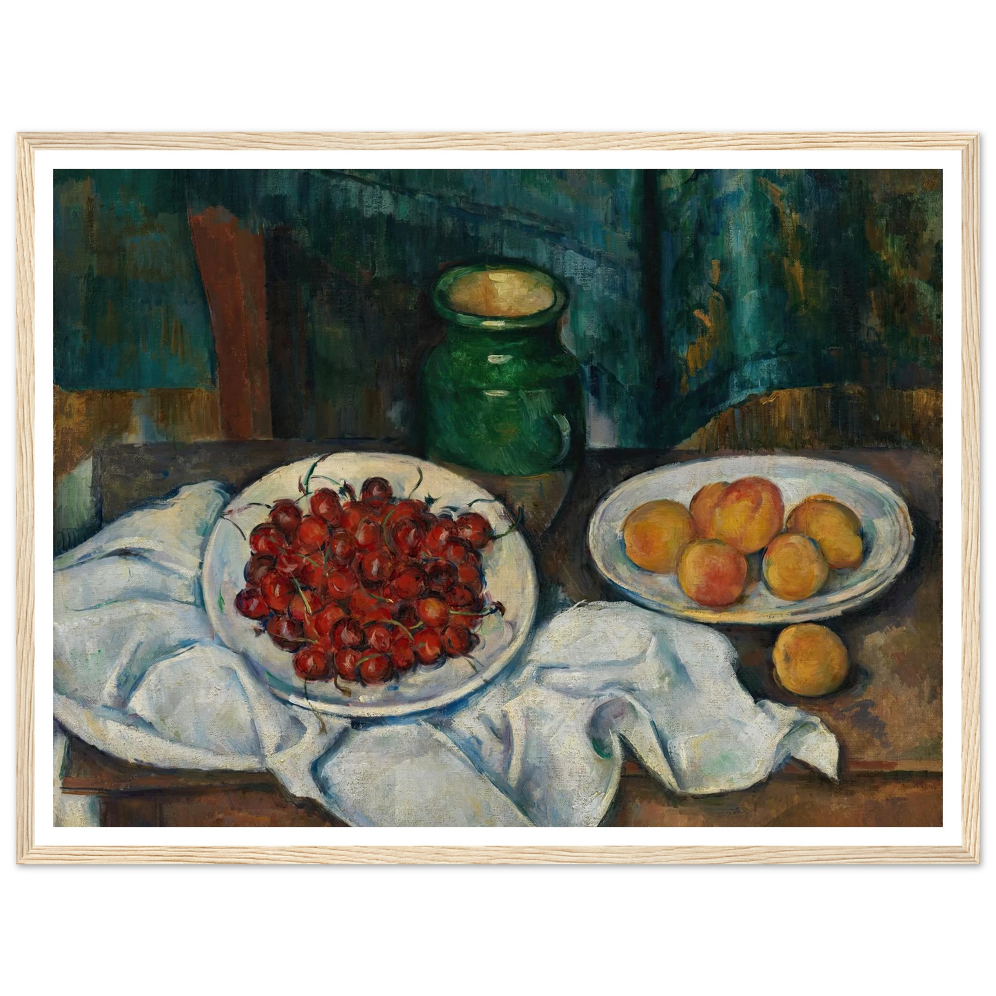 Still Life With Cherries And Peaches (1885-1887) Art Print | Paul Cezanne - Framed Poster - 30x40 cm / 12x16″ - Black frame