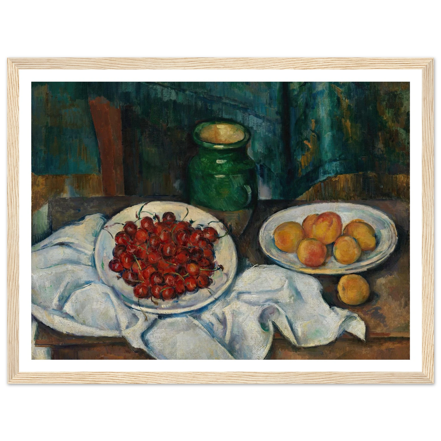 Still Life With Cherries And Peaches (1885-1887) Art Print | Paul Cezanne - Framed Poster - 30x40 cm / 12x16″ - Black frame