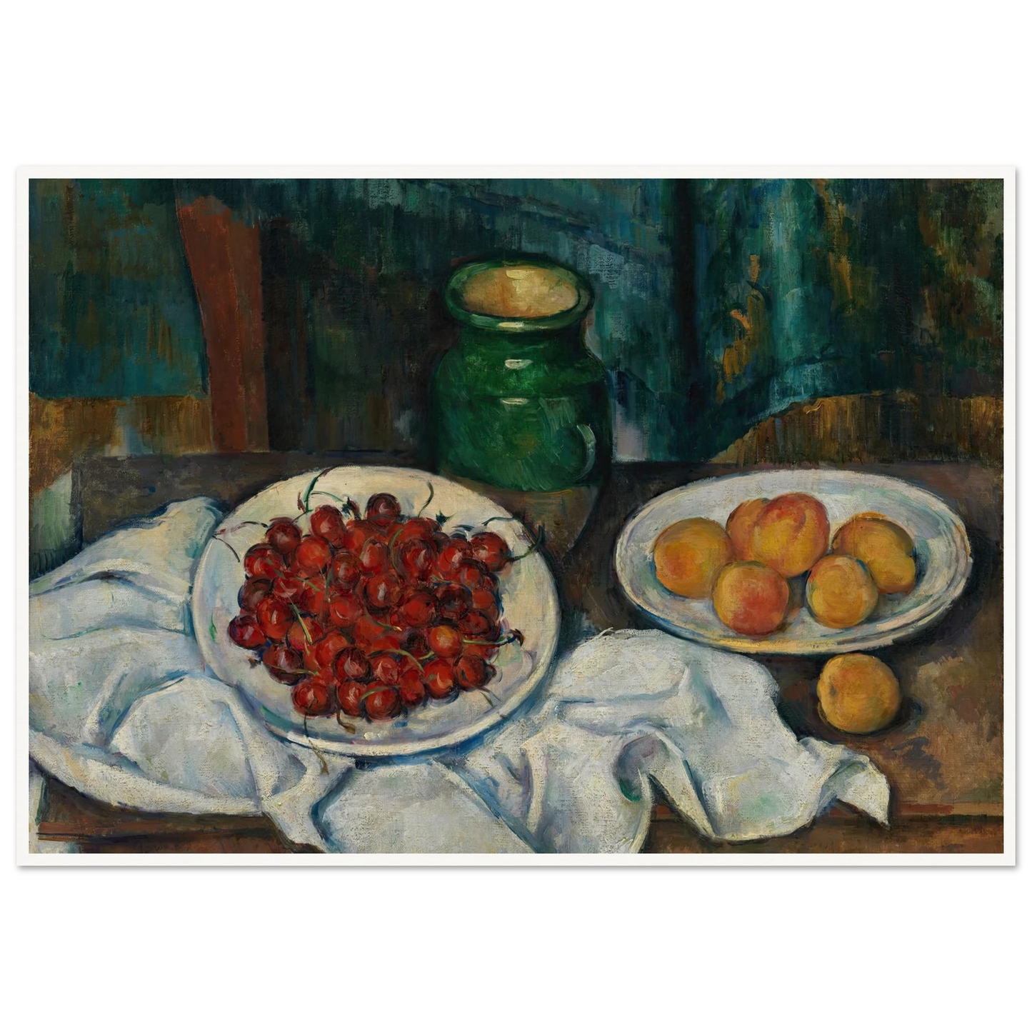 Still Life With Cherries And Peaches (1885-1887) Art Print | Paul Cezanne - Framed Poster - 30x40 cm / 12x16″ - Black frame