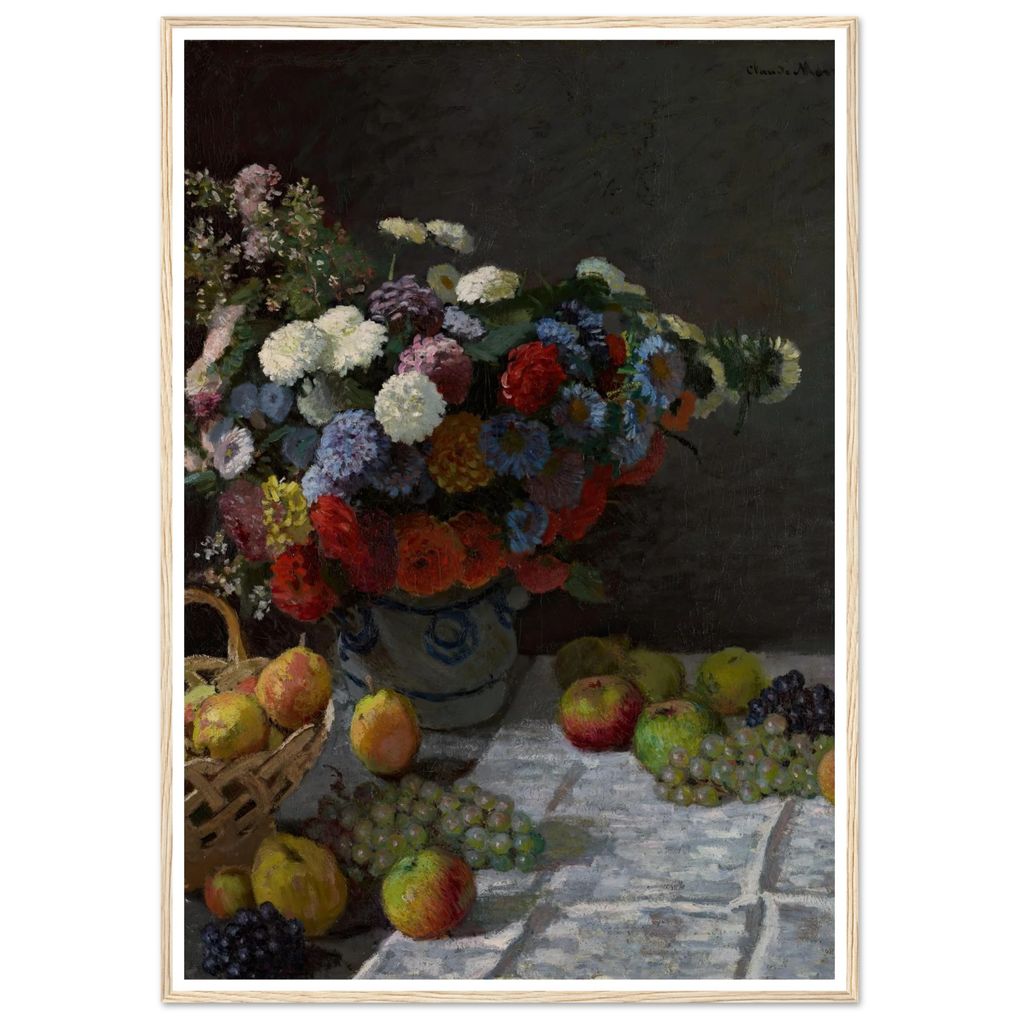 Still Life with Flowers and Fruit (1869) Art Print | Claude Monet - Framed Poster - 30x40 cm / 12x16″ - Black frame