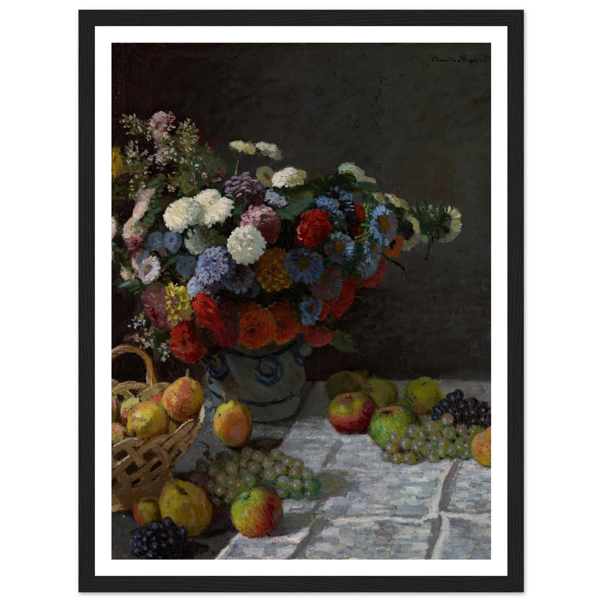Still Life with Flowers and Fruit (1869) Art Print | Claude Monet - Framed Poster - 30x40 cm / 12x16″ - Black frame