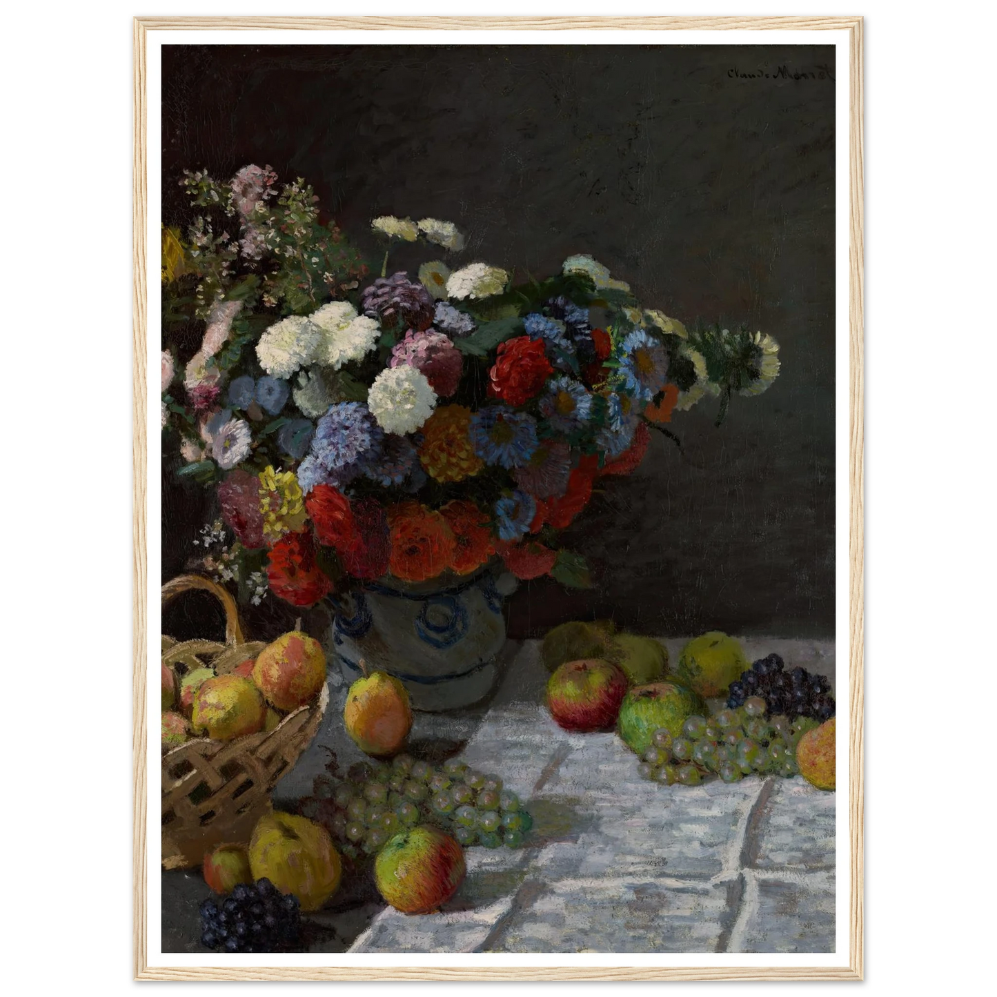 Still Life with Flowers and Fruit (1869) Art Print | Claude Monet - Framed Poster - 30x40 cm / 12x16″ - Black frame