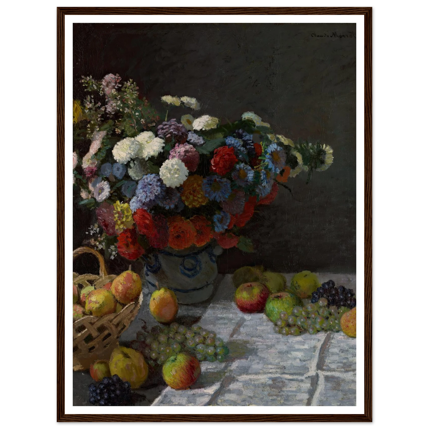 Still Life with Flowers and Fruit (1869) Art Print | Claude Monet - Framed Poster - 30x40 cm / 12x16″ - Black frame