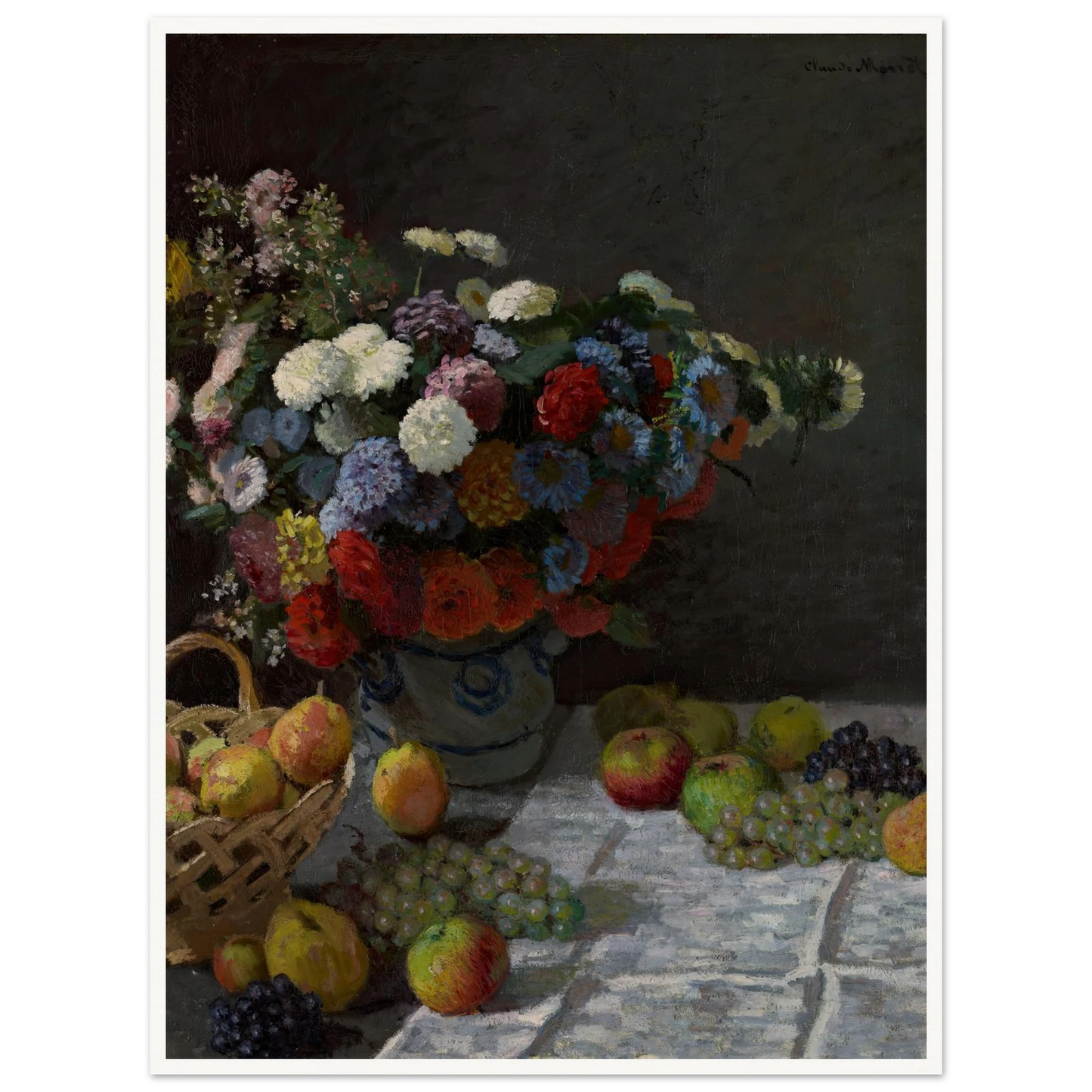 Still Life with Flowers and Fruit (1869) Art Print | Claude Monet - Framed Poster - 30x40 cm / 12x16″ - Black frame